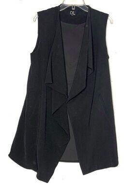 Sleeveless Blazer Vest Black Draped Waterfall Longline Vest Small